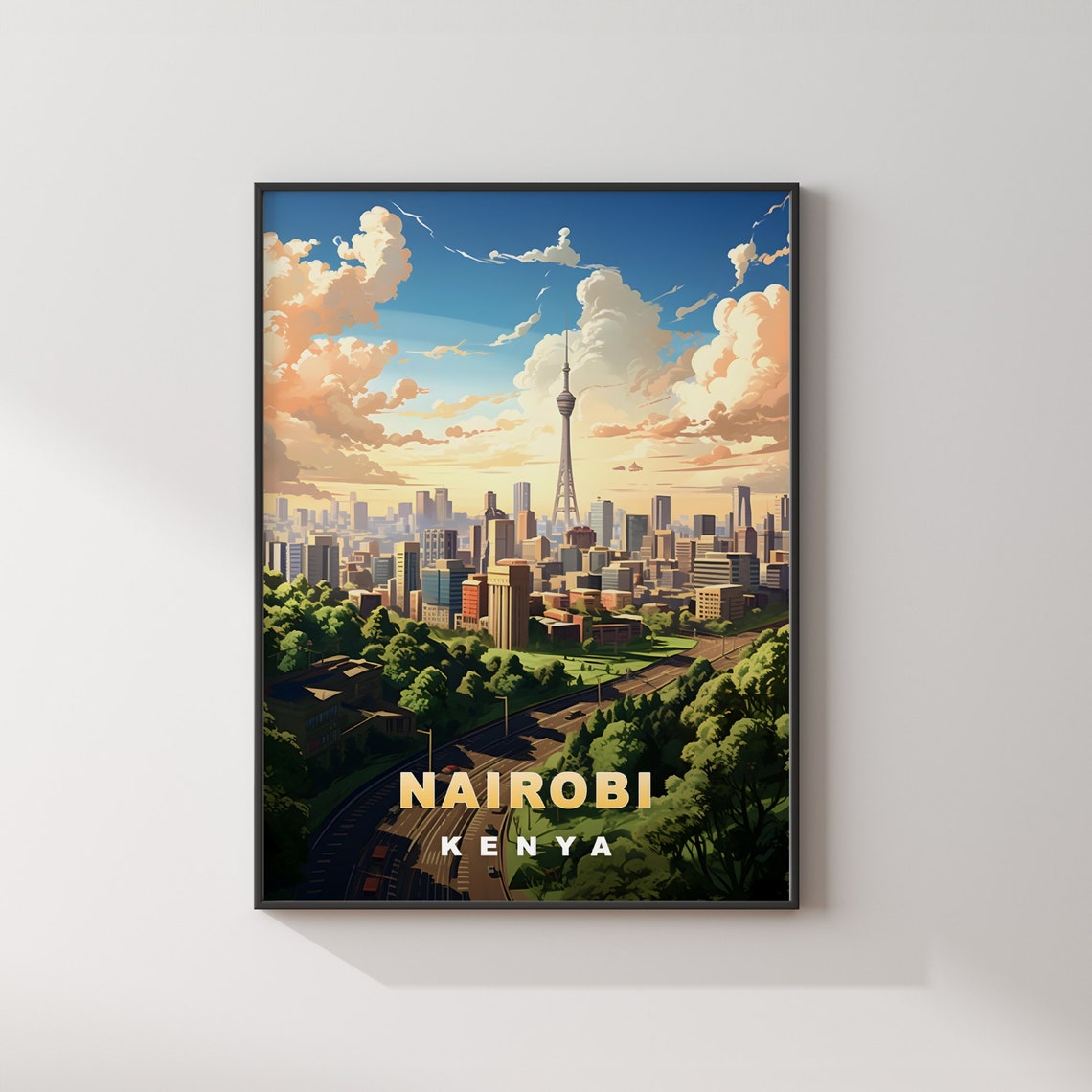 Nairobi Kenya Skyline Tower Park Avenue Vintage Travel Poster - Image 2