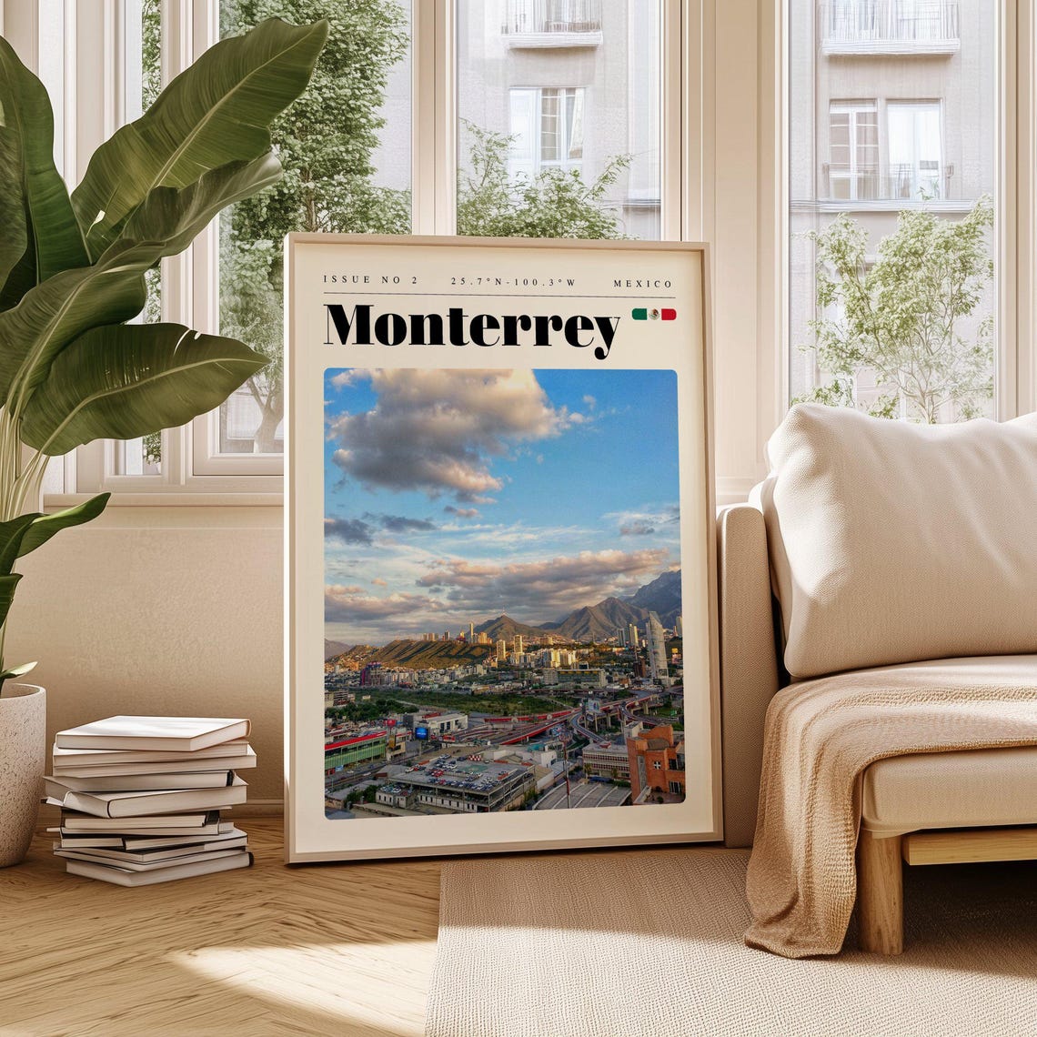 Monterrey Mexico City Panorama Mountain Peaks Dramatic Sky Travel Poster