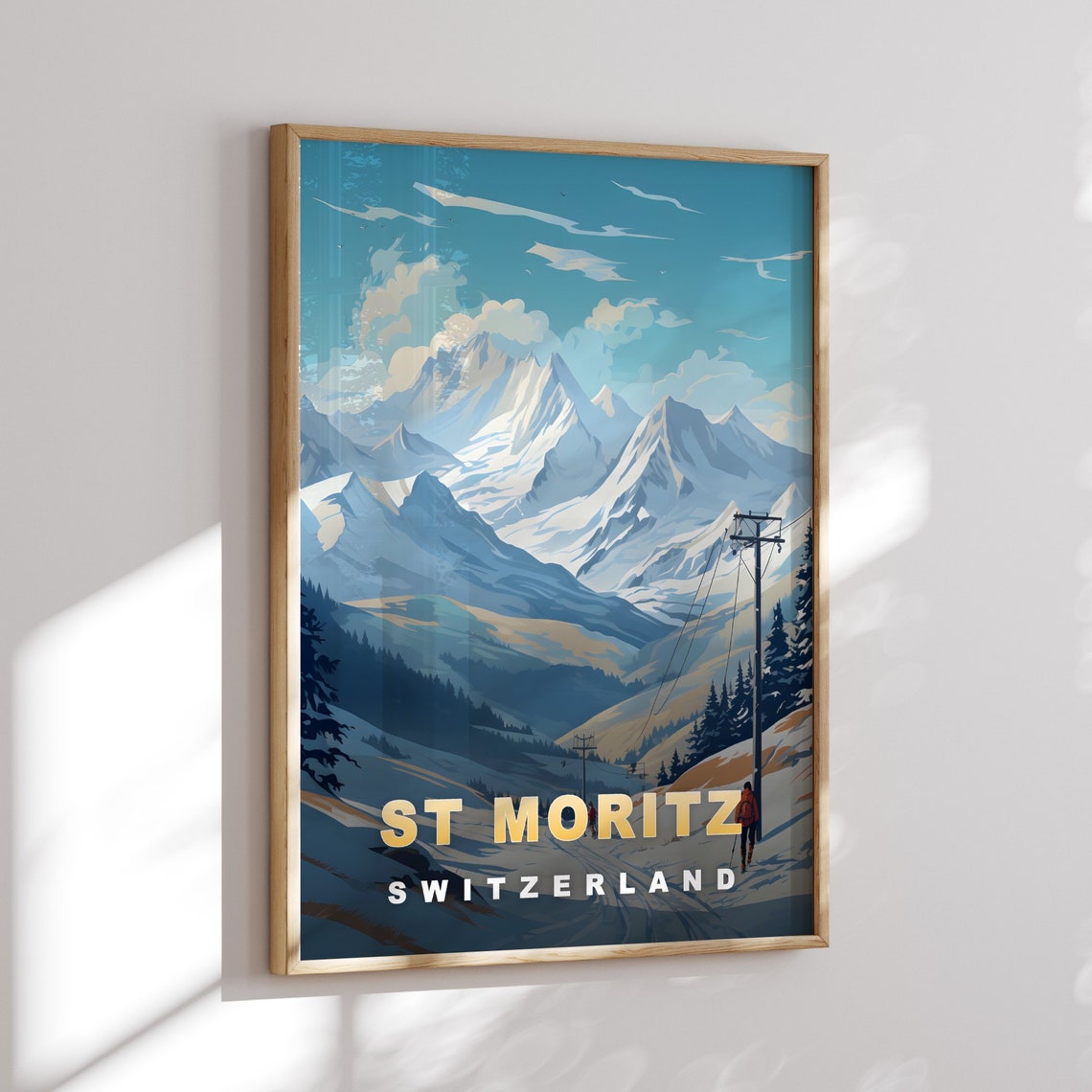St Moritz Switzerland Winter Alpine Scene Retro Travel Poster - Image 3