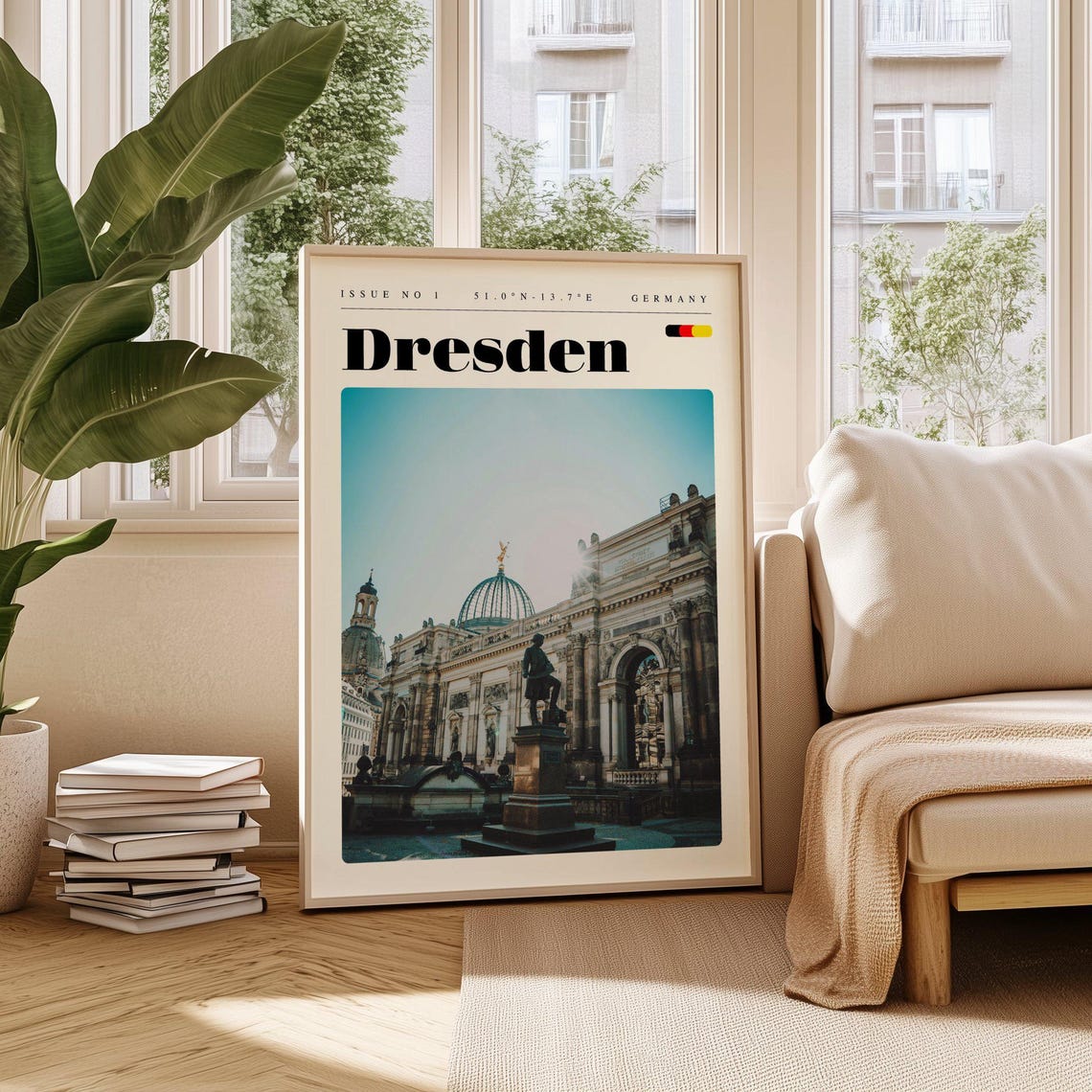 Dresden Germany Baroque Dome Historic Square Statue Travel Poster