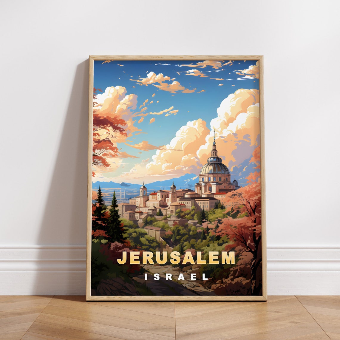 Jerusalem Israel Domed Church Historic Old City Retro Travel Poster