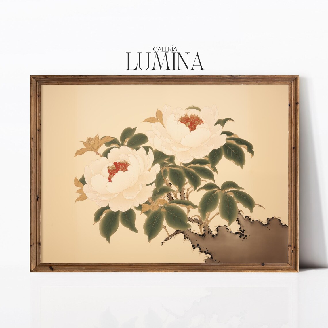 Vintage Japanese White Peony Botanical Illustration Floral Art Poster