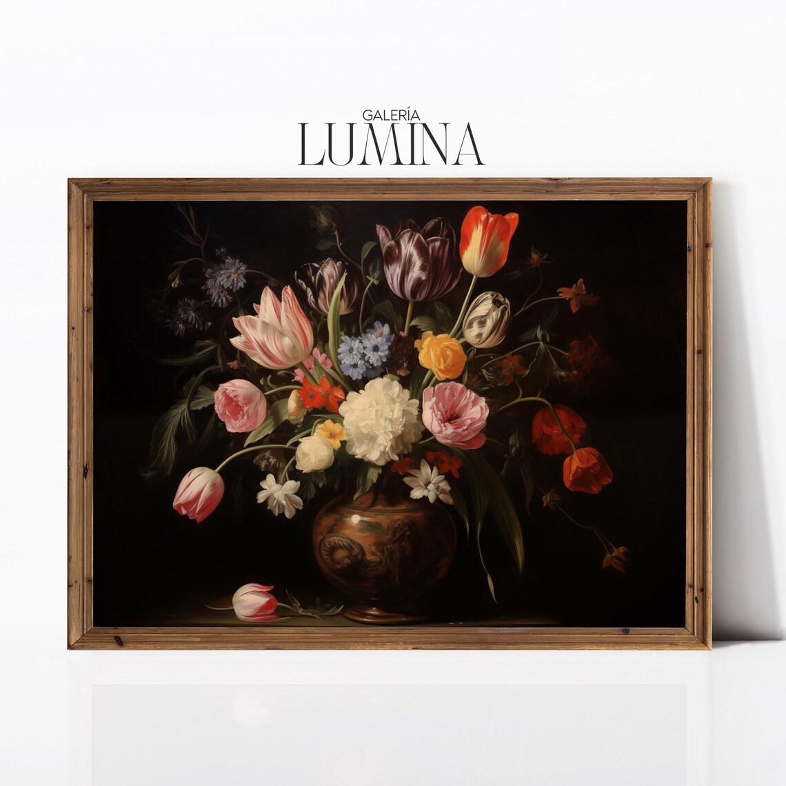 Dark Moody Baroque Floral Bouquet Tulips Vase Still Life Poster