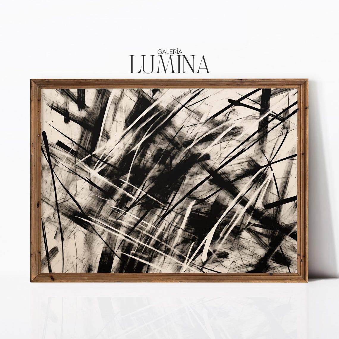 Black White Abstract Scribble Strokes Diagonal Expressive Poster