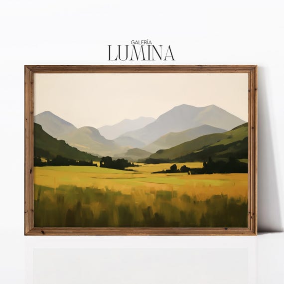 Minimalist Countryside Oil Painting Modern Mountains Landscape Art Impressionist Nature Scene Artwork Art Frame Tv Art 931