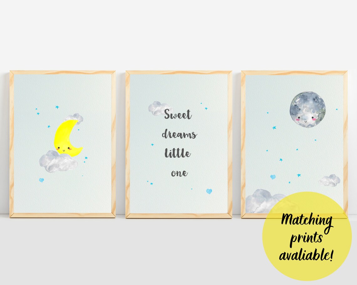Moon Nursery Decor, Stars and Clouds Art Print - Image 2