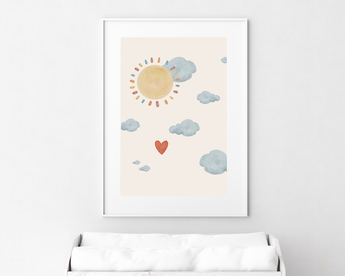 Boho Nursery Girl Heart Prints Sun Nursery Wall Art Abstract Sky Nursery Decor Nursery Love Quotes Art Baby Girl Room Decor - Image 2