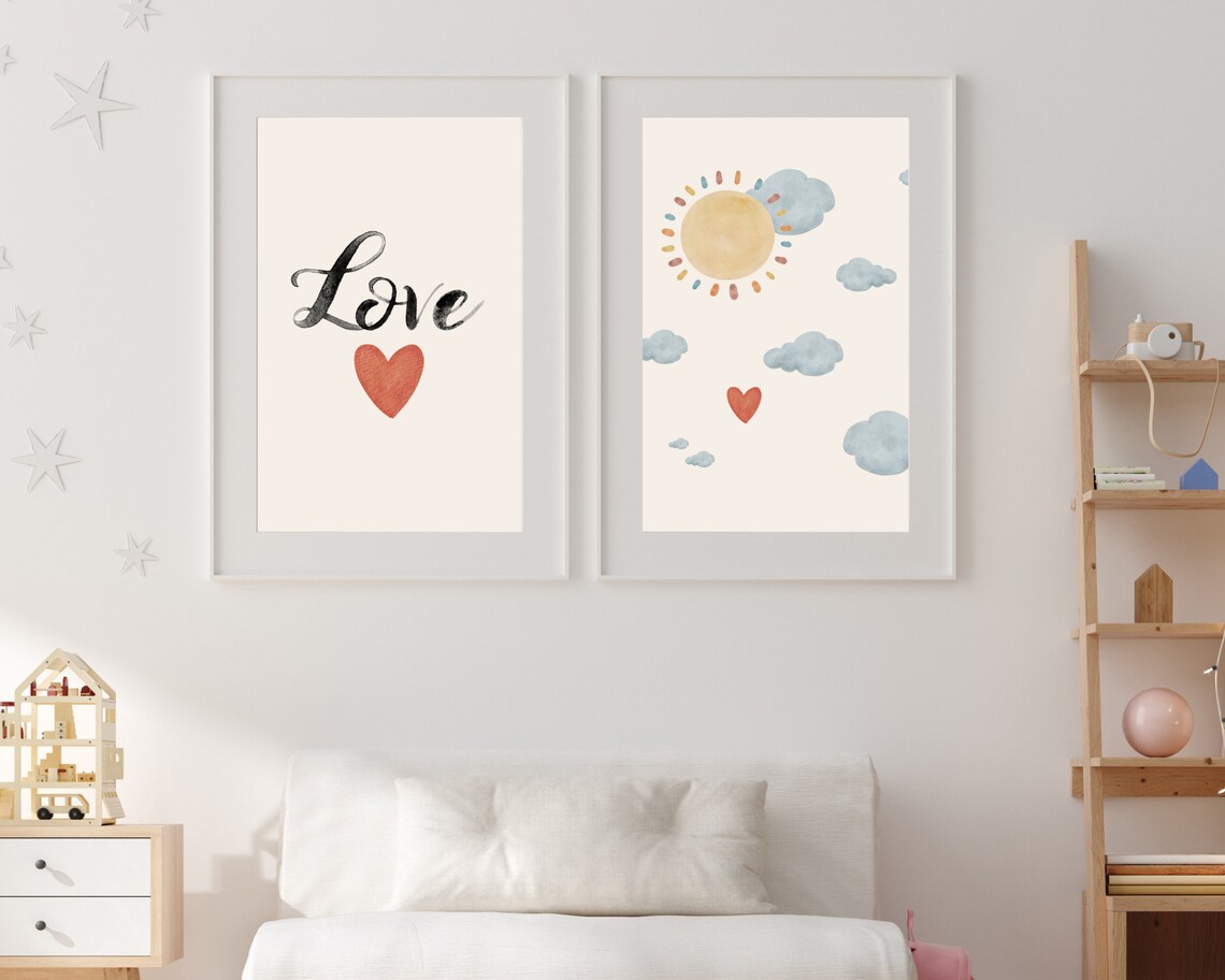 Boho Nursery Prints Sun Clouds Nursery Wall Art Abstract Sky Nursery Decor Nursery Love Quotes Art Heart Baby Girl Room Sign - Image 2