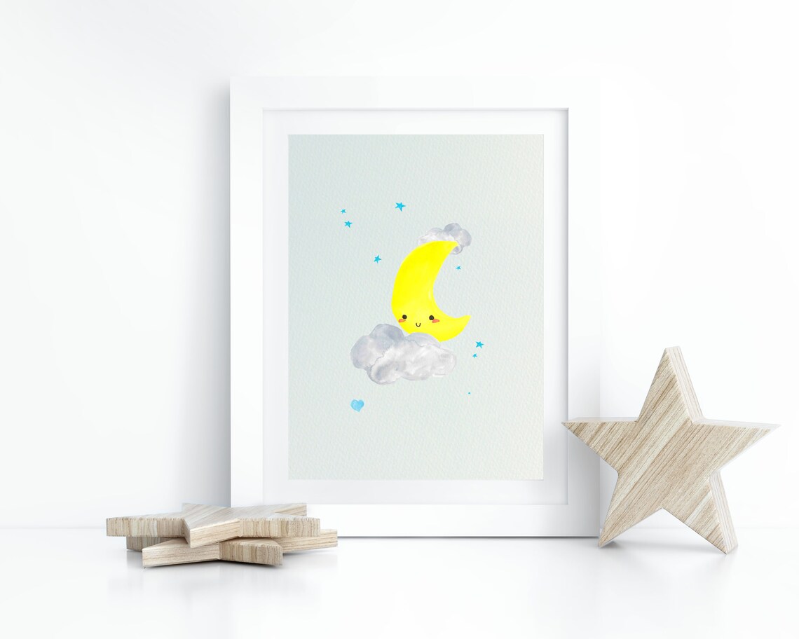 Moon Nursery Art Moon And Stars Print Baby Room Wall Art Cute Moon Nursery Wall Decor Nursery Prints Boy Sky Nursery For Baby Boy - Image 3