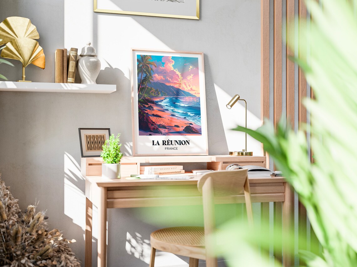 La Reunion Watercolor Travel Poster, Tropical Palm Art Print - Image 2