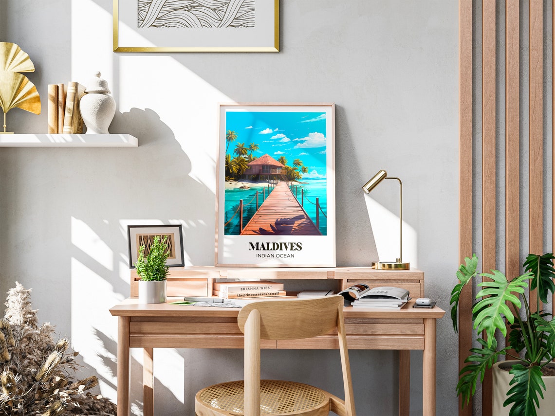 Maldives Indian Ocean Overwater Bungalow Pier Tropical Poster - Image 3