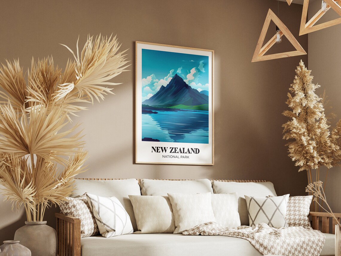 New Zealand National Park Mountain Peak Lake Mirror Travel Poster - Image 2