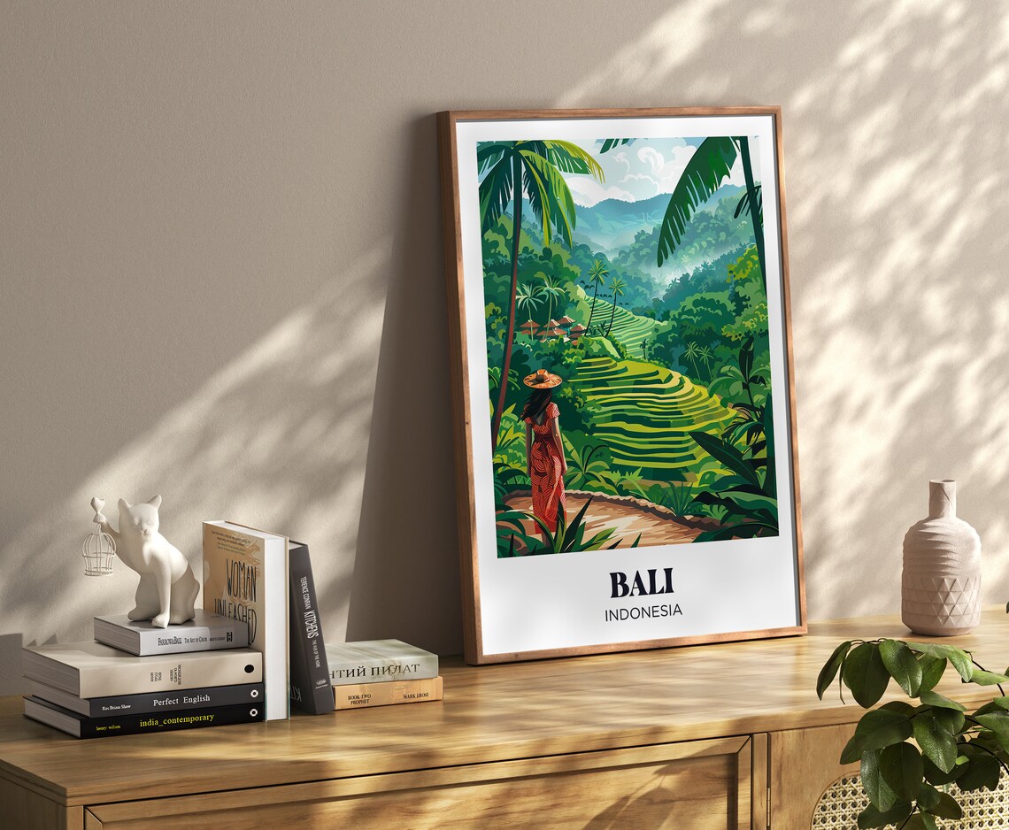 Bali Flowers and Palm Trees Watercolor Travel Poster - Image 4