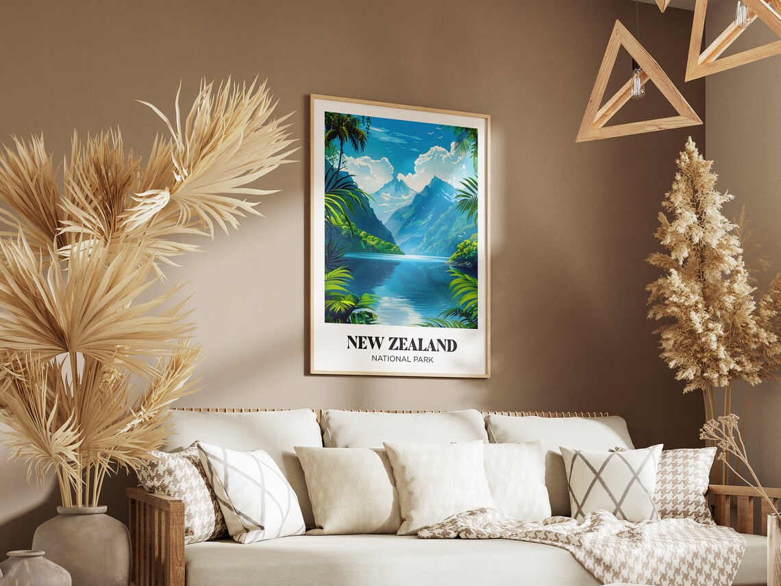 New Zealand National Park Fjord Valley Snowy Peaks Travel Poster - Image 2