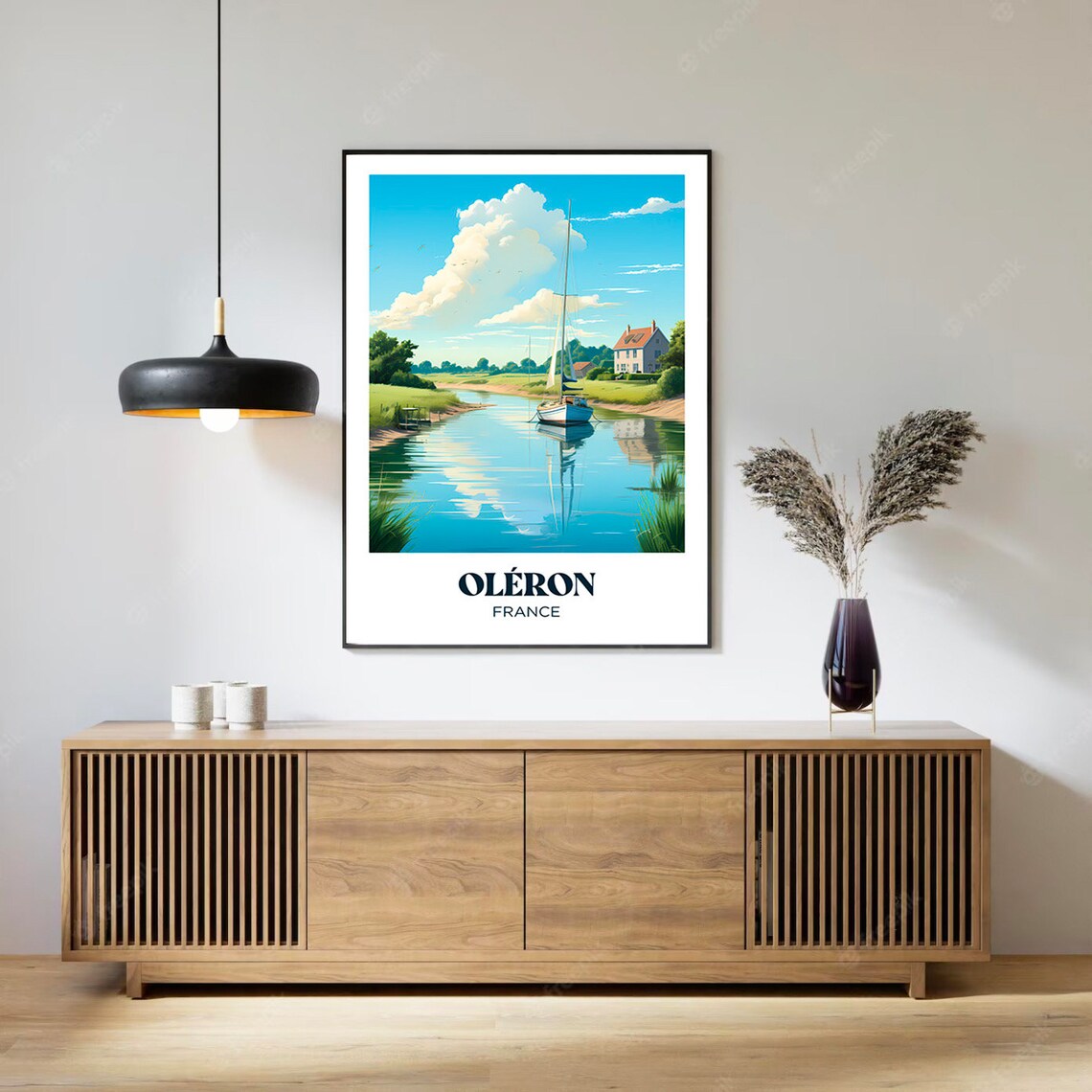 Oléron France Sailboat on Calm Channel Farmhouse Travel Poster - Image 3