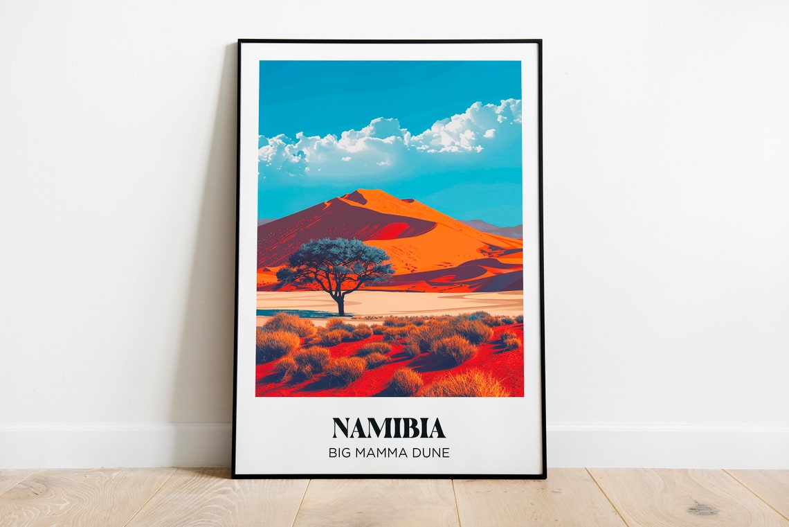 Namibia Big Mamma Dune Red Desert Sands Tree Retro Travel Poster