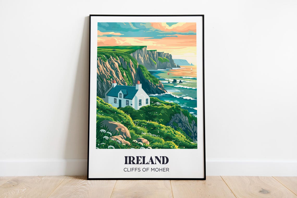 Ireland Travel Poster Ireland Art Print Ireland Illustrated Painting Ireland Watercolor Home Decor Ireland Gift