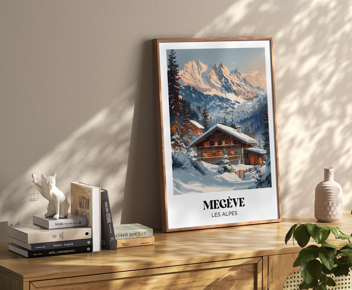 Megève French Alps Snowy Mountain Chalet Winter Travel Poster - Image 3