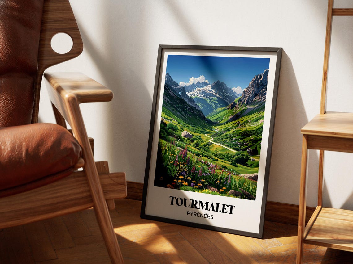 Tourmalet Pyrenees Mountain Valley Wildflowers Retro Travel Poster - Image 2