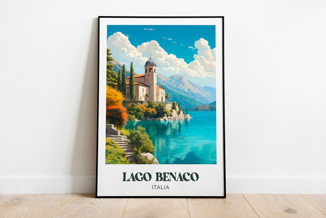 Lago Benaco Italia Lakeside Church Mountains Lake Garda Poster