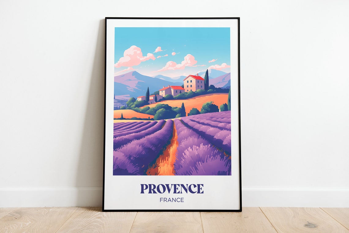 Provence France Lavender Fields Farmhouse Sunset Travel Poster