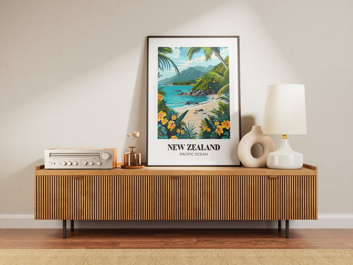 New Zealand Travel Poster Illustration New Zealand Pacific Ocean Travel Poster New Zealand - Image 3