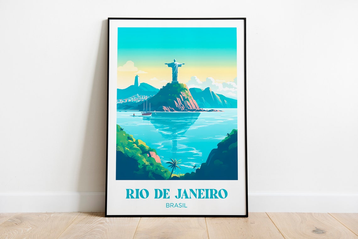 Rio de Janeiro Brasil Christ the Redeemer Bay View Travel Poster
