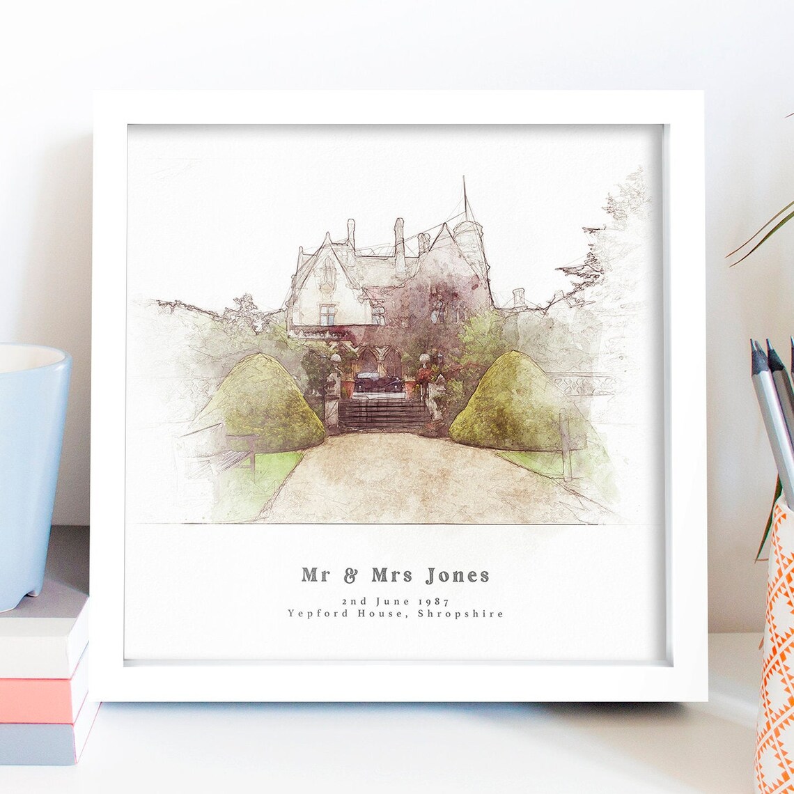 Bespoke Wedding Venue Portrait, Watercolour Sketch