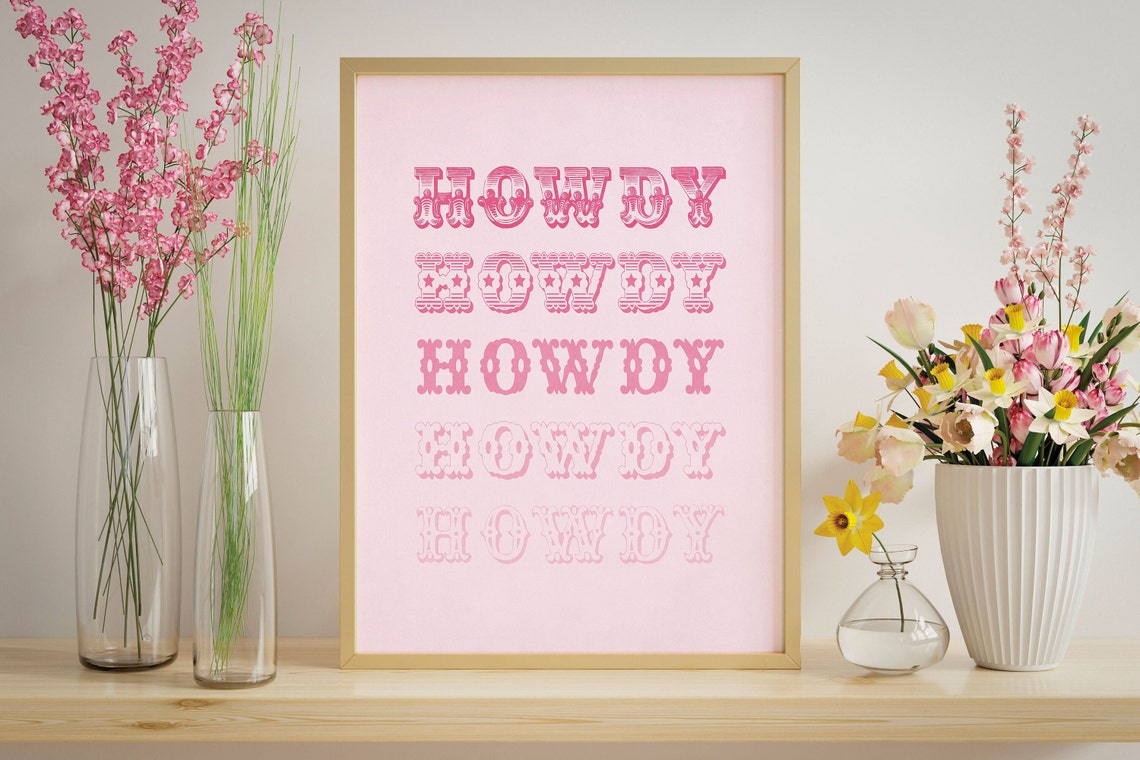 Howdy Pink Western Cowgirl Preppy Dorm Retro Typography Wall Art - Image 2