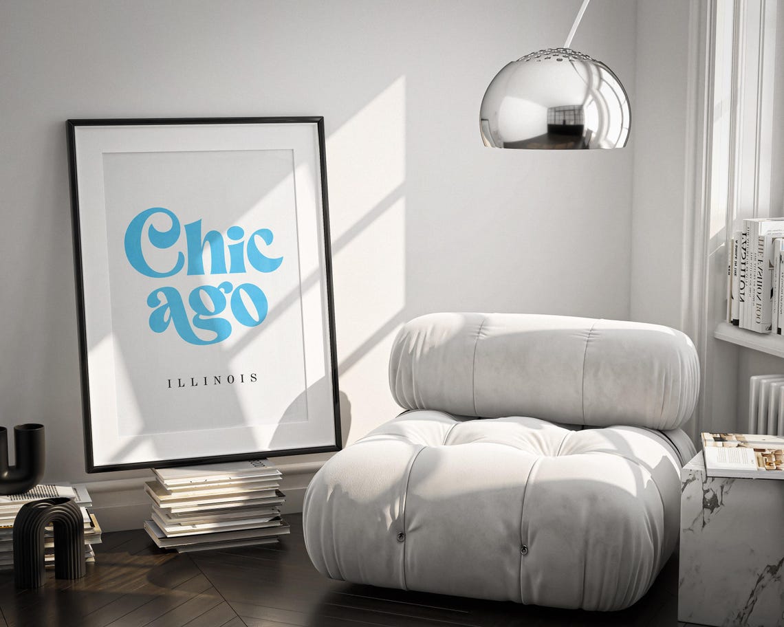 Chicago Illinois Retro Script Typography Blue Minimalist Poster - Image 2