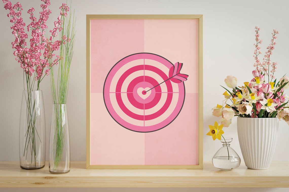 Playful Pink Heart Bullseye Target With Arrow Pop Art Poster - Image 3