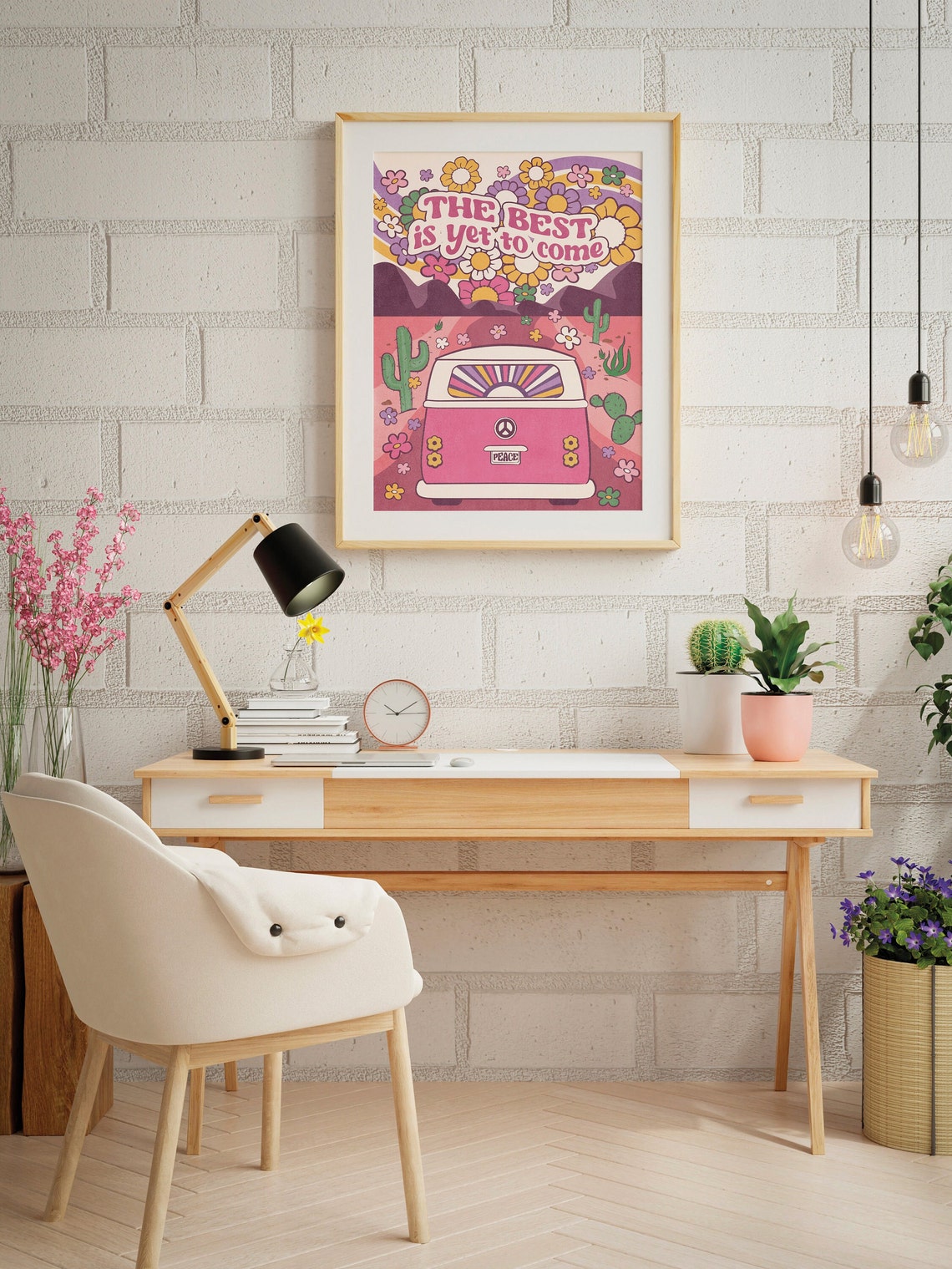 The Best Is Yet to Come Retro Pink Van Desert Road Trip Poster - Image 2