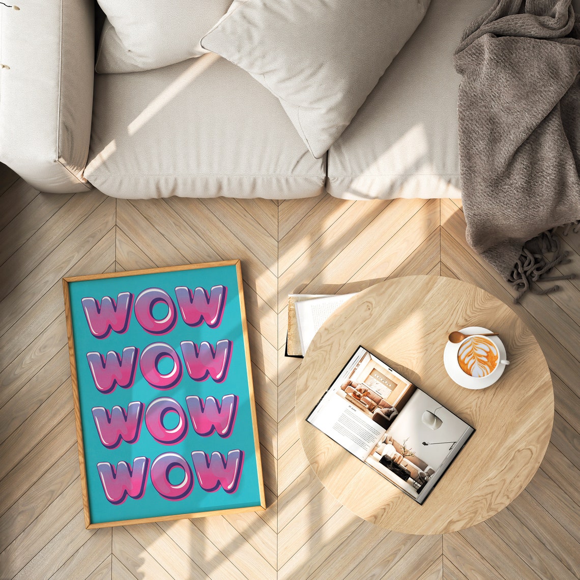 Pink Bubble WOW Lettering Teal Background Pop Typography Poster - Image 2