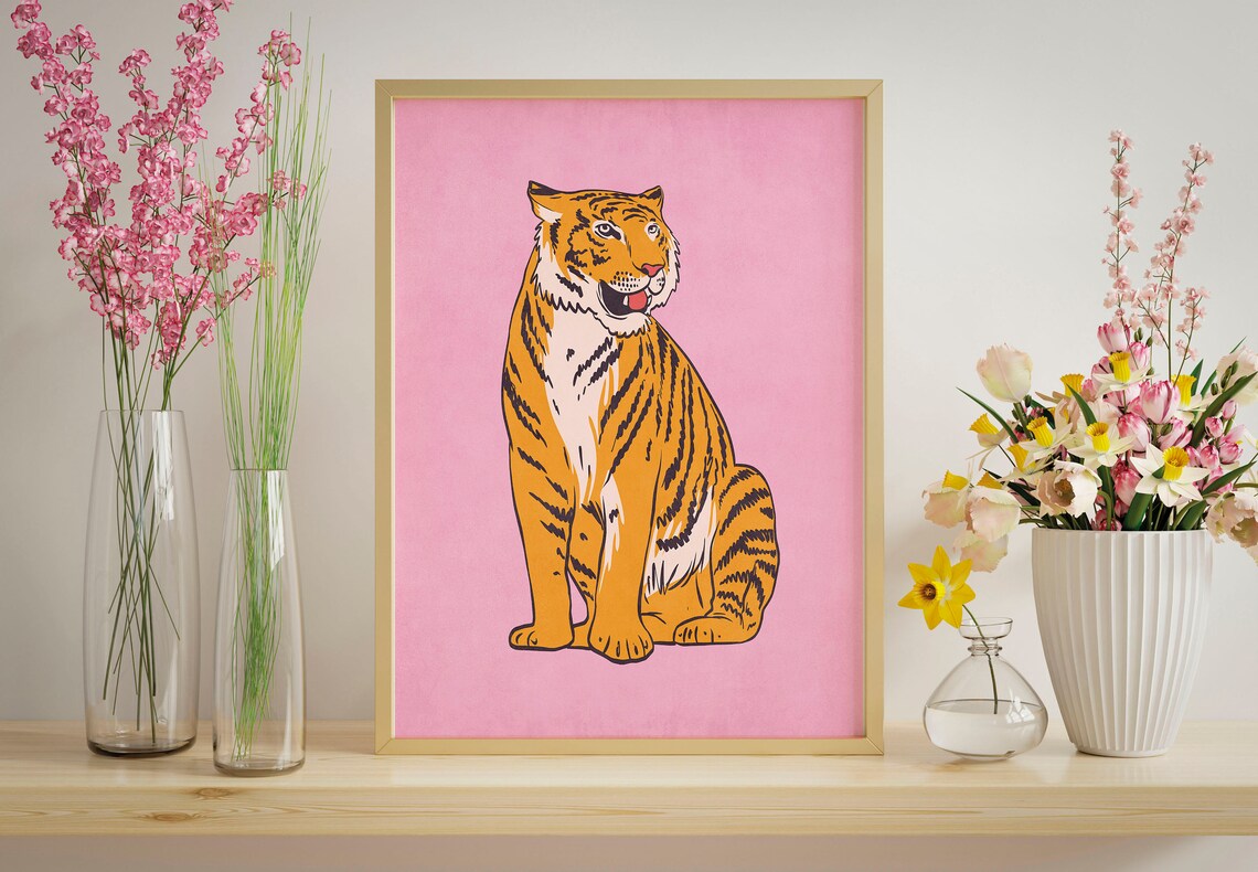Tiger Print Wall Art, Minimal Preppy Decor - Image 3