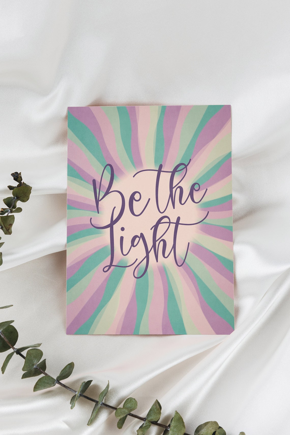 Be the Light Purple Groovy Sunburst Inspirational Quote Poster