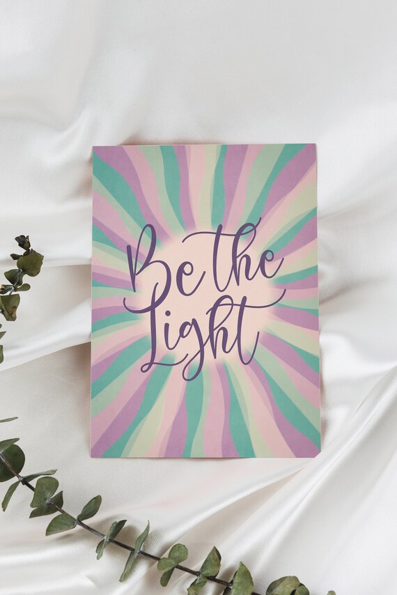 Be the Light Purple Groovy Sunburst Inspirational Quote Poster
