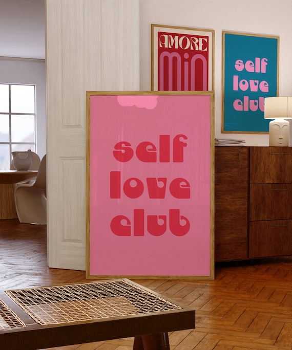Self Love Club Red Letters On Pink Retro Typography Bold Chunky Type Poster