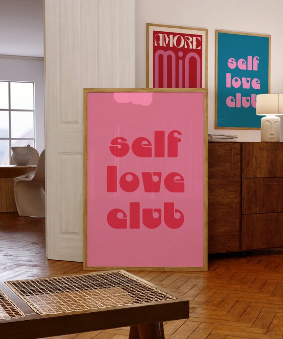 Self Love Club Retro Quote Print Wall Art Typography Decor