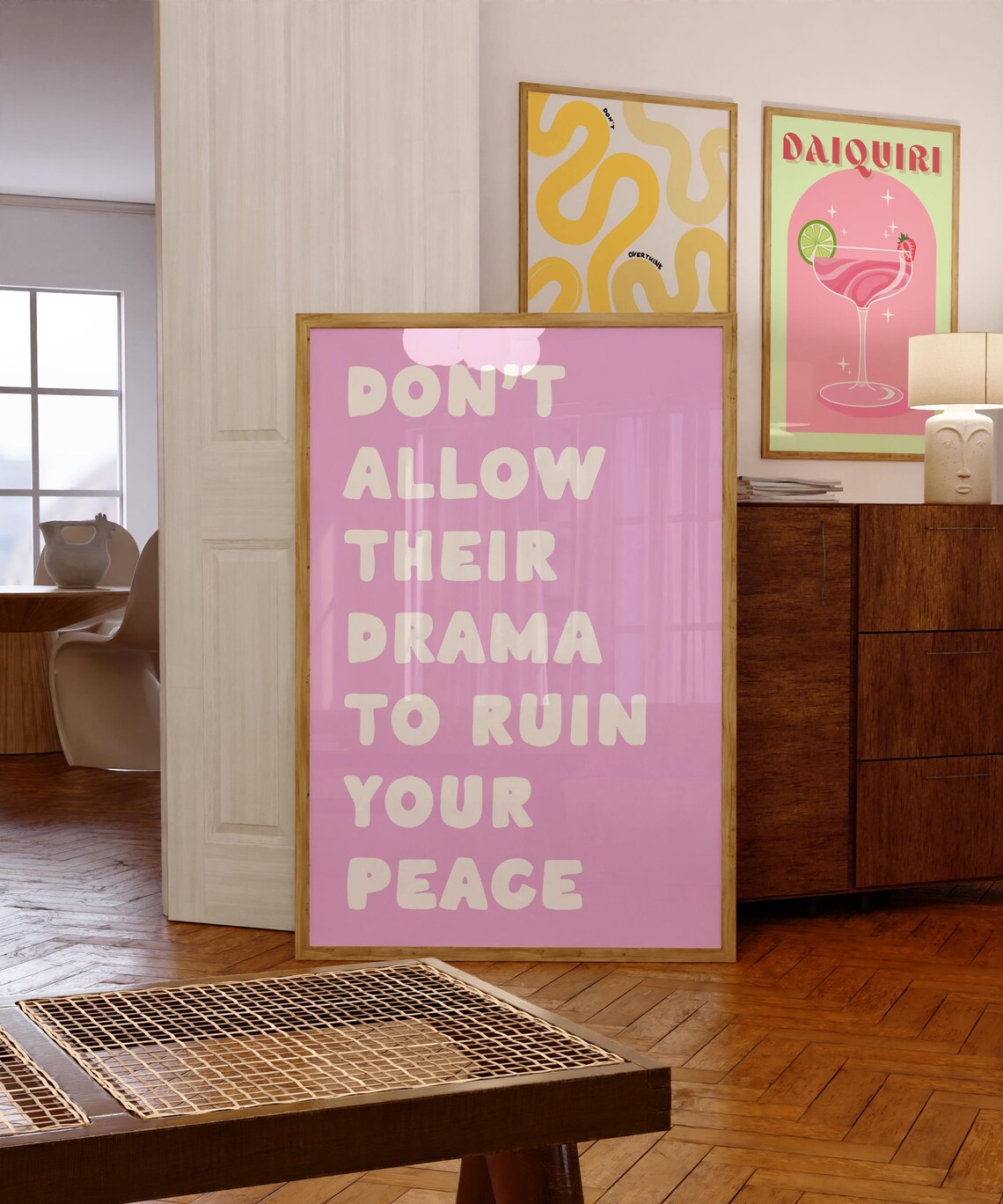 Peace Pink Positive Minimalist Retro Art Print