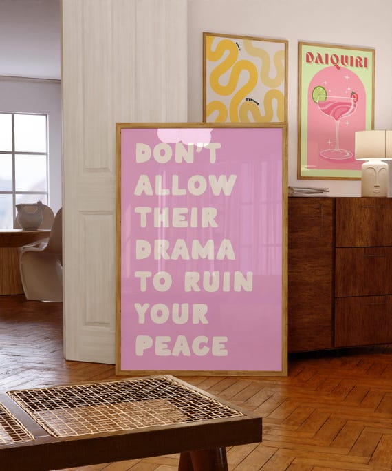 Peace Pink Positive Minimalist Retro Art Print