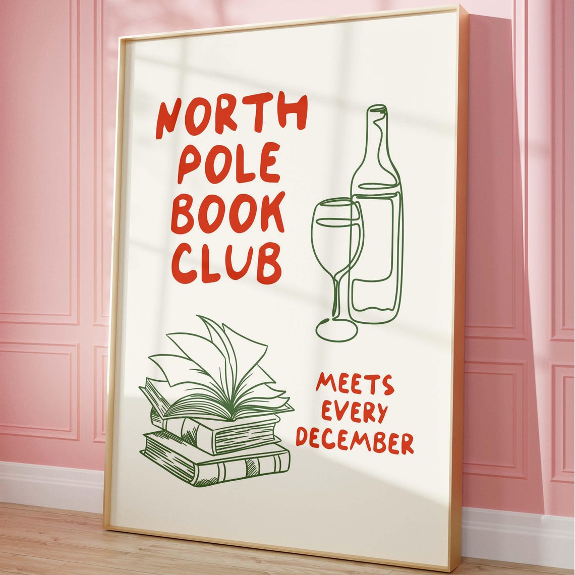 North Pole Book Club Poster, Book Lover Gift