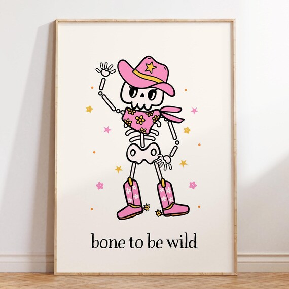 Cowgirl Halloween, Retro Skeleton Bone To Be Wild