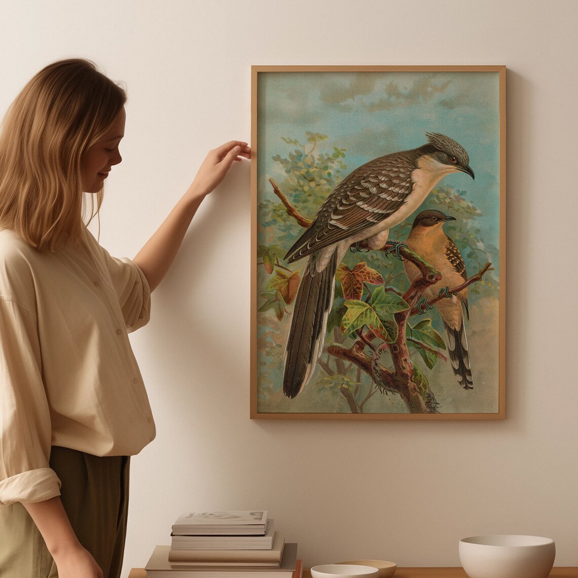 Two Cuckoos Perched on Leafy Branch Vintage Naturalist Bird Art Poster - Image 2