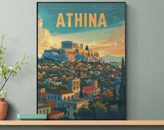 Athens Colorful Vintage Poster Historically Rich Wall Art For Home Decor Perfect Greek Themed Gift