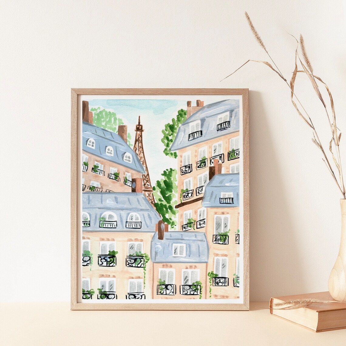 Parisian Buildings Art Print, Watercolor Paris Scene - Image 2