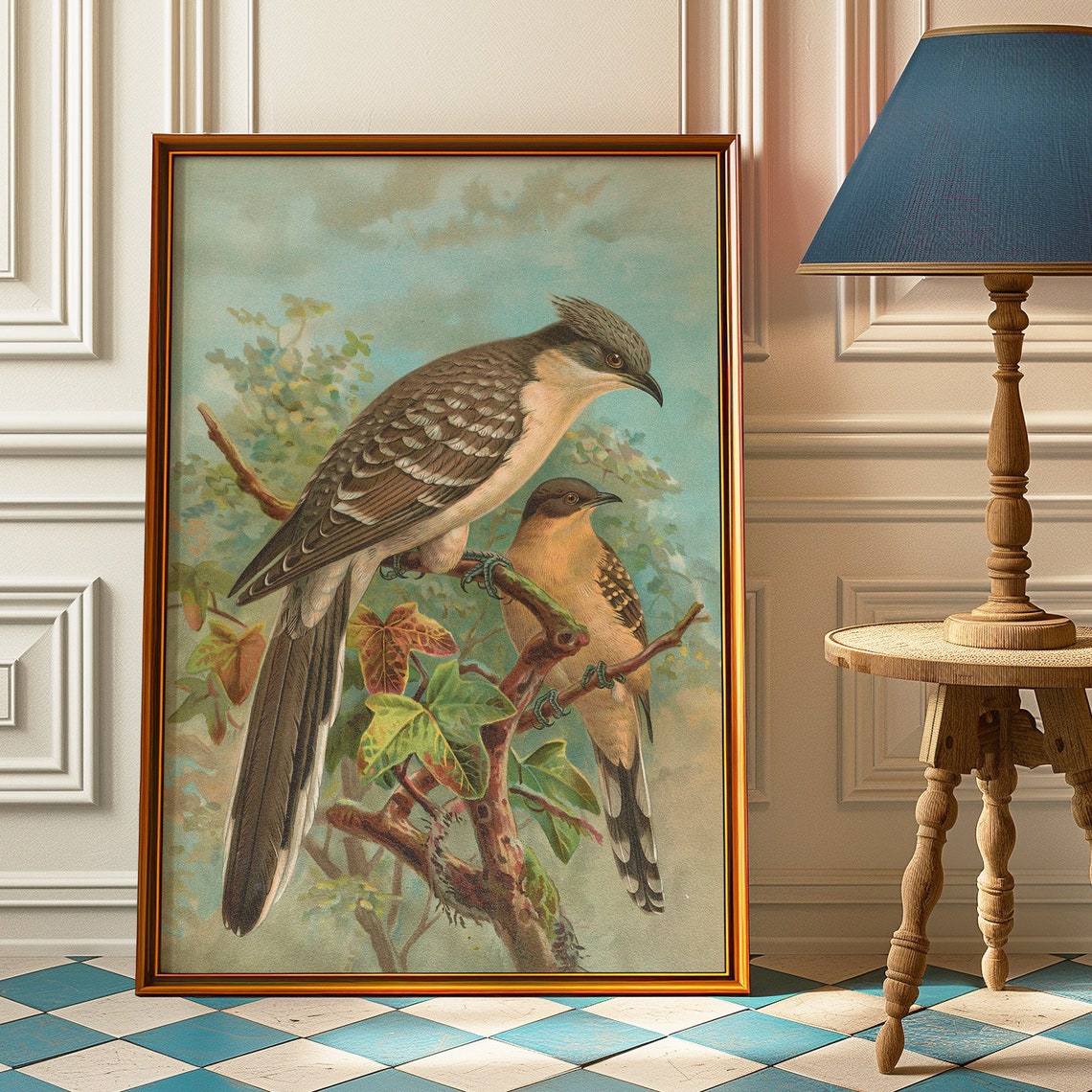 Two Cuckoos Perched on Leafy Branch Vintage Naturalist Bird Art Poster - Image 3