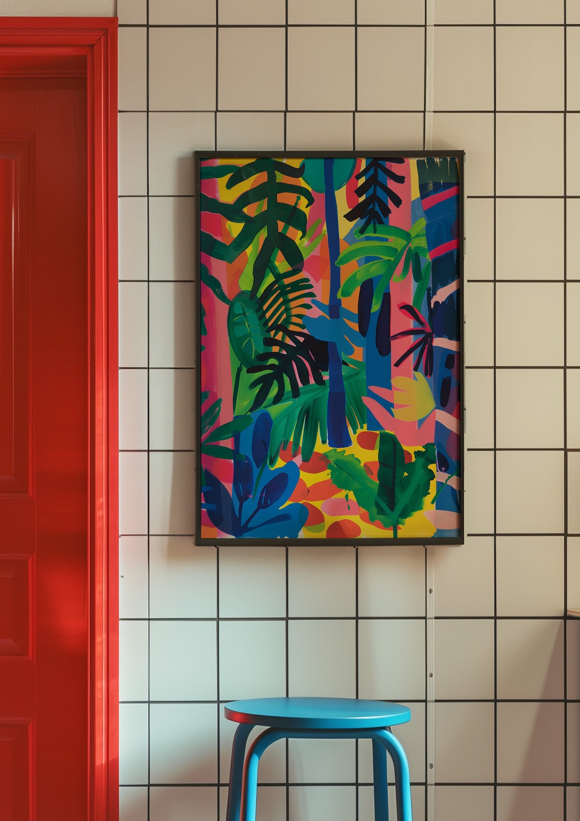 Vibrant Neon Tropical Jungle Tall Palm Fronds Modern Wall Art - Image 9