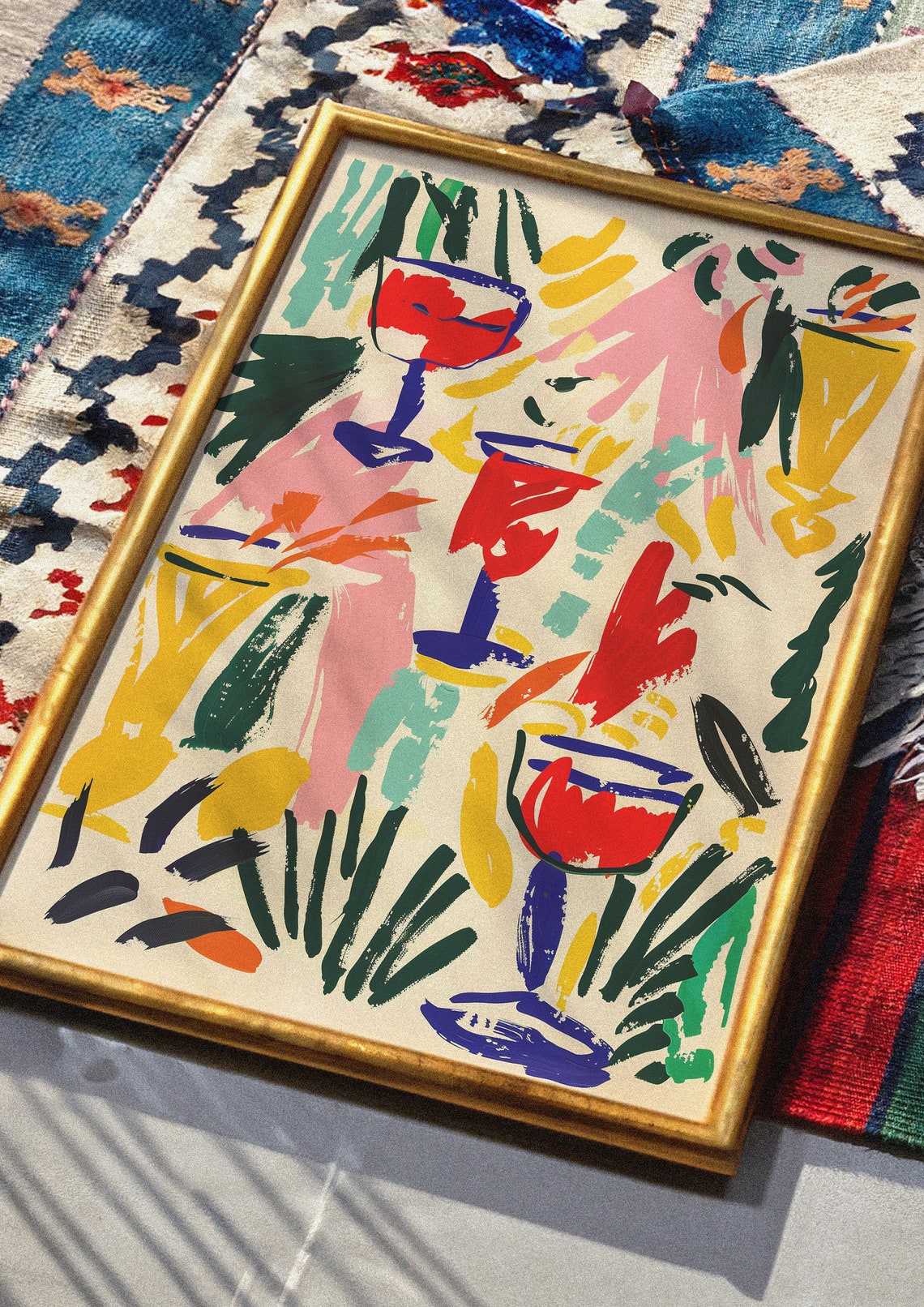 Abstract Cocktail Glasses Brushstroke Art Red Blue Yellow Bar Poster - Image 8