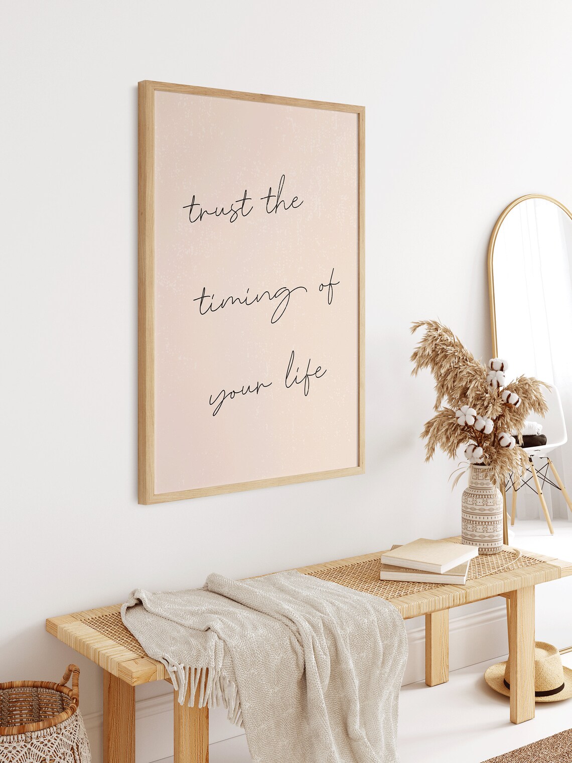 Trust the Timing of Your Life Handwritten Quote Blush Wall Poster - Image 5