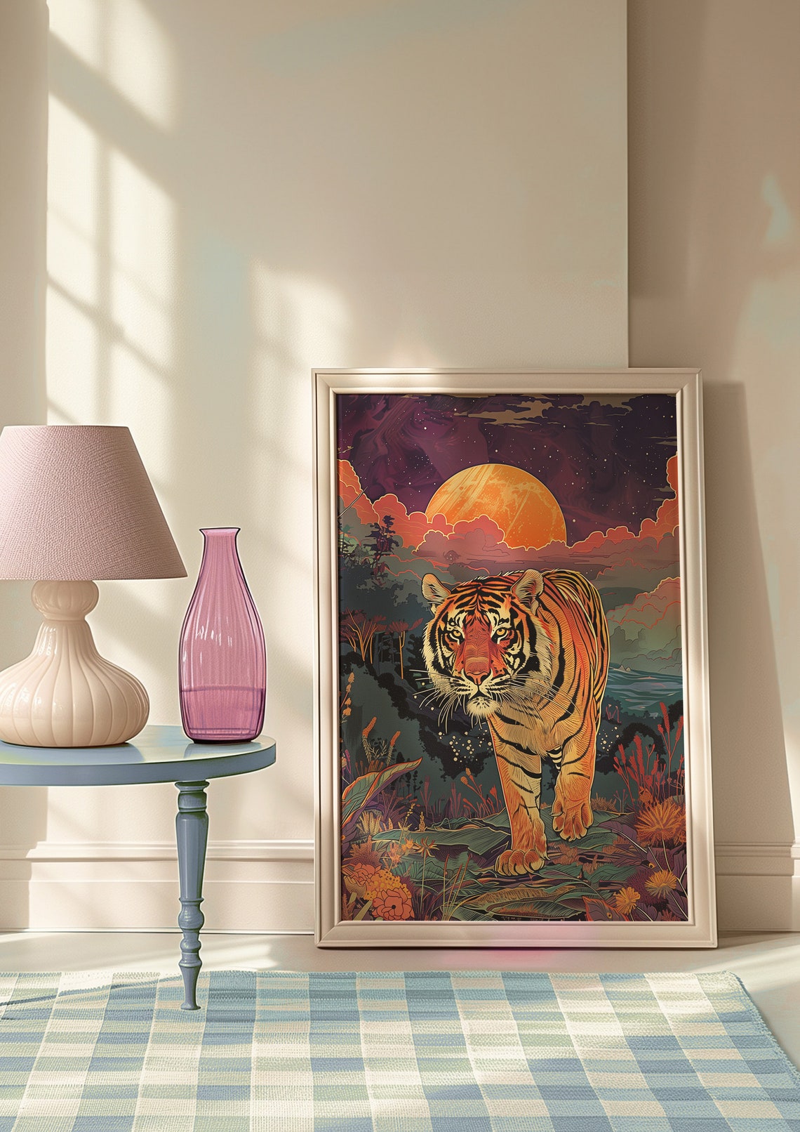 Tiger Walking Through Jungle At Sunset Poster With Golden Sun - Image 9